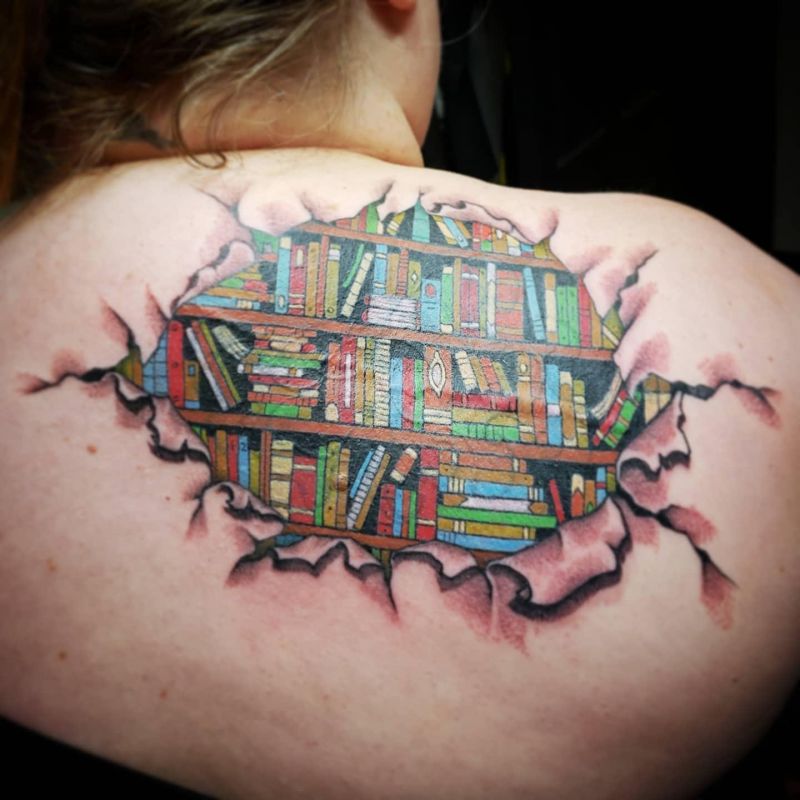 16 Unique Bookshelf Tattoos Give You Inspiration