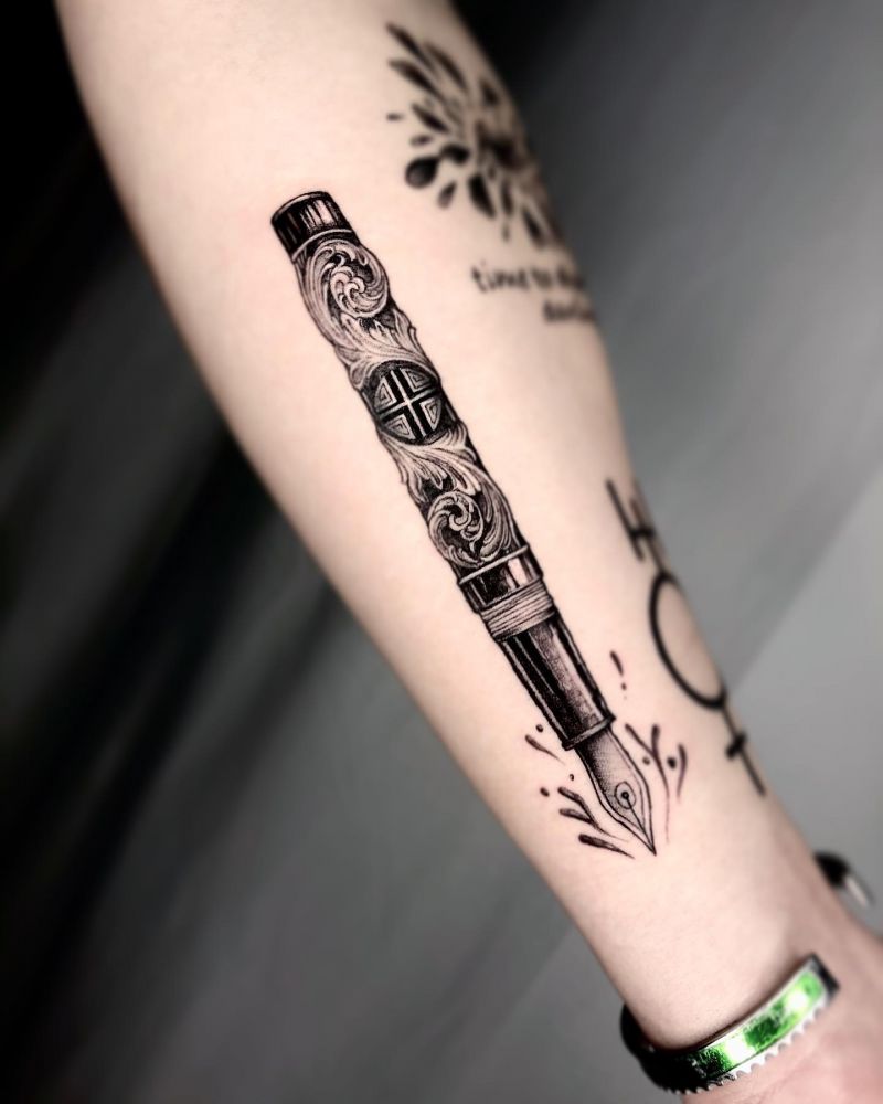 30 Pretty Fountain Pen Tattoos You Must Love