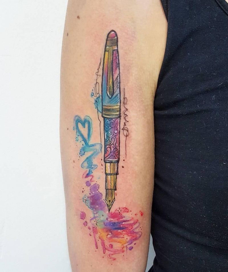 30 Pretty Fountain Pen Tattoos You Must Love