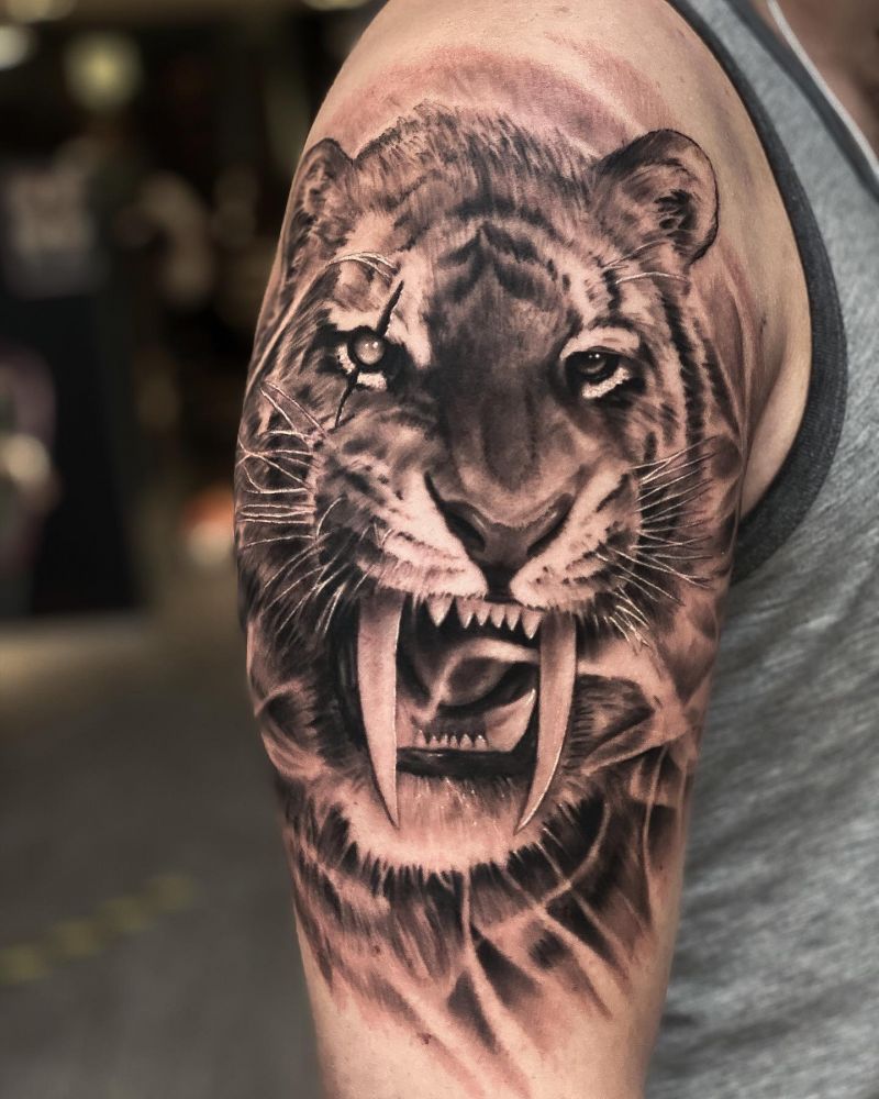 30 Unique Saber Tooth Tiger Tattoos Make You Attractive