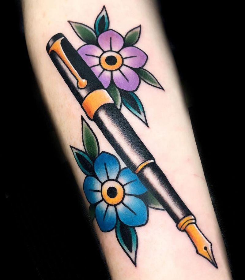 30 Pretty Fountain Pen Tattoos You Must Love