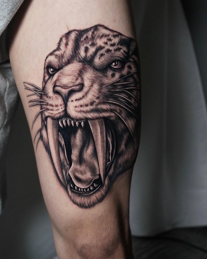 30 Unique Saber Tooth Tiger Tattoos Make You Attractive