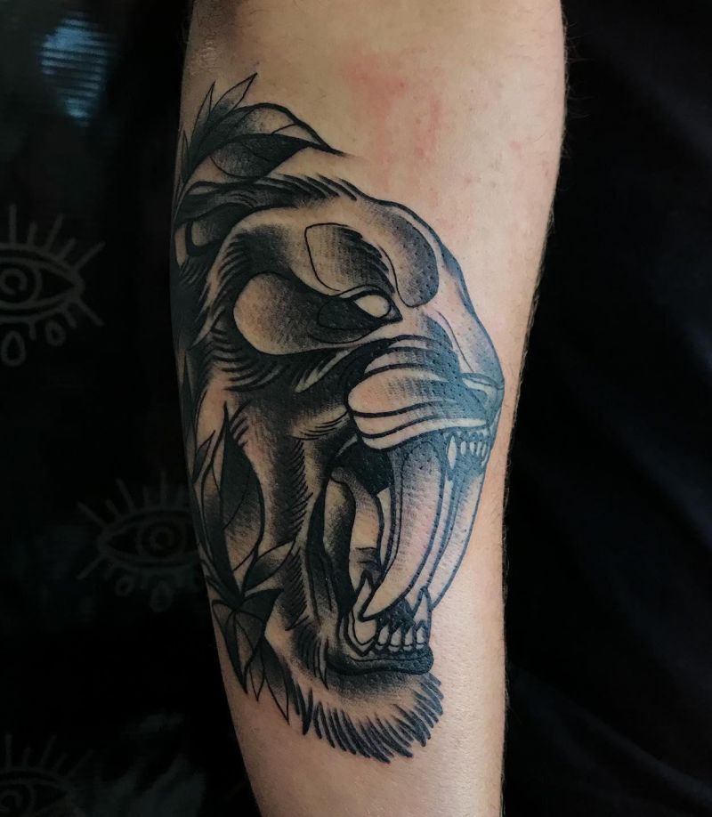 30 Unique Saber Tooth Tiger Tattoos Make You Attractive