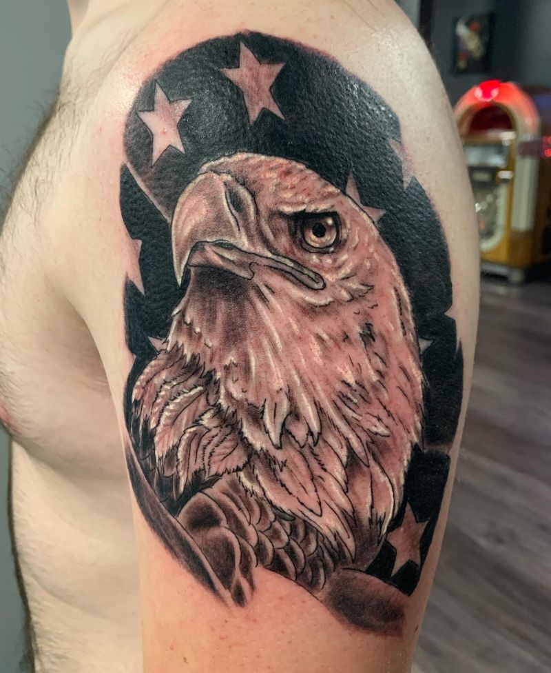 30 Elegant Eagle and Flag Tattoos You Must Love