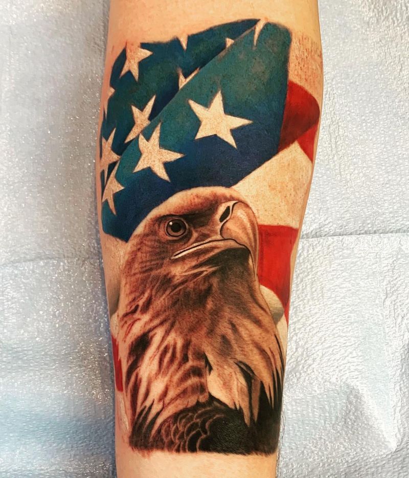 30 Elegant Eagle and Flag Tattoos You Must Love