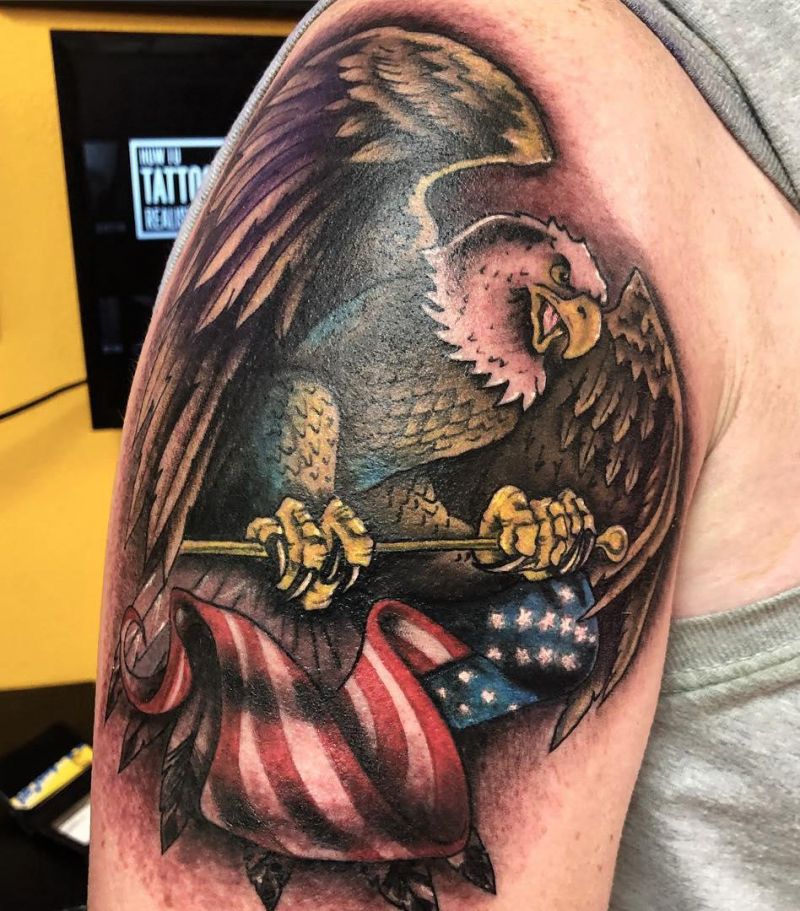 30 Elegant Eagle and Flag Tattoos You Must Love
