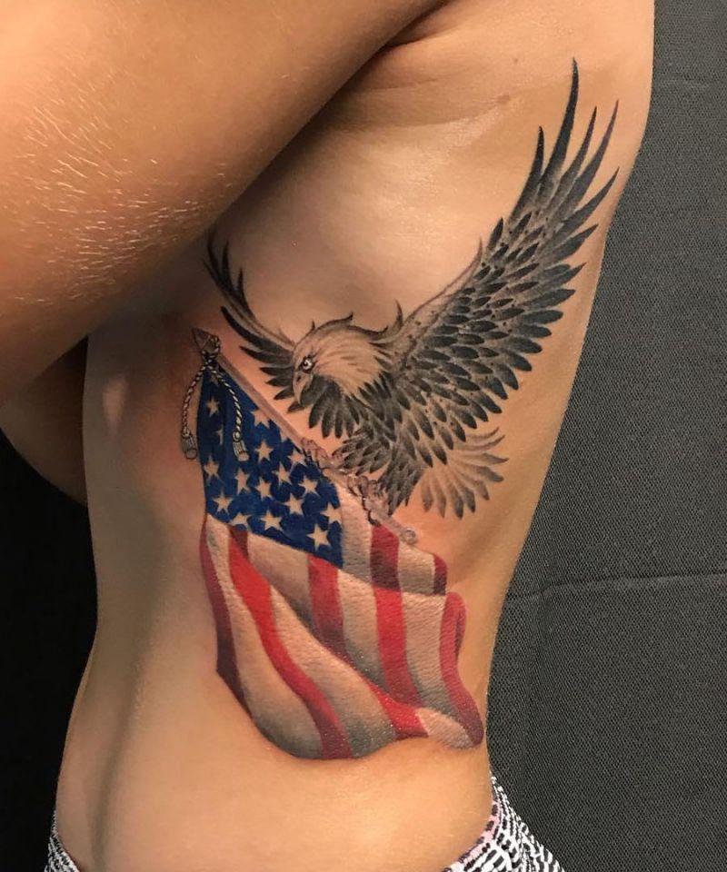 30 Elegant Eagle and Flag Tattoos You Must Love