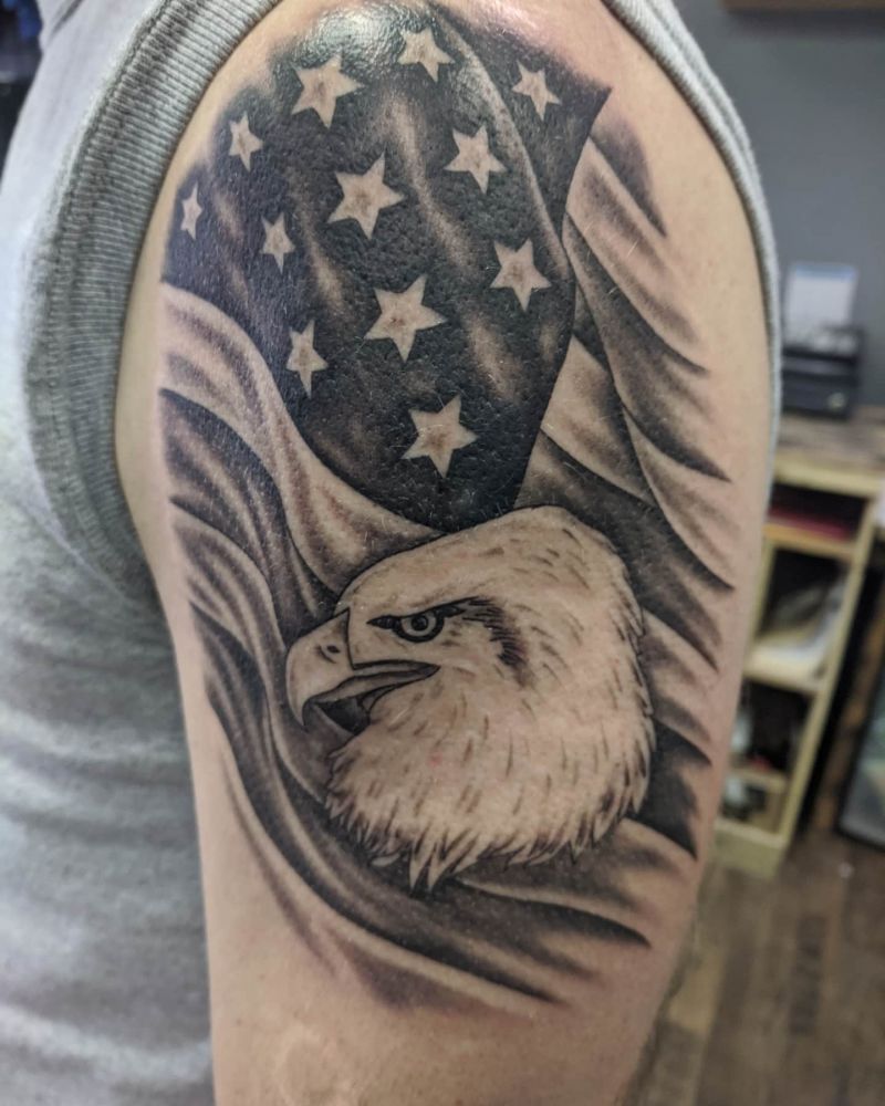 30 Elegant Eagle and Flag Tattoos You Must Love