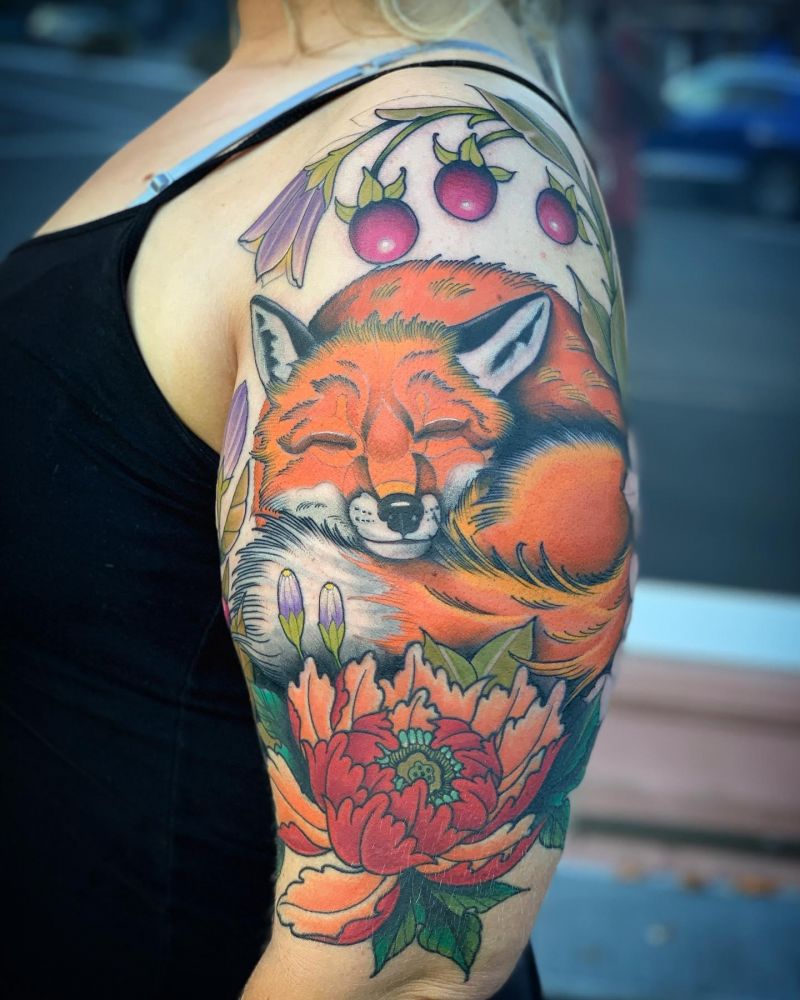 30 Great Sleeping Fox Tattoos For Your Inspiration