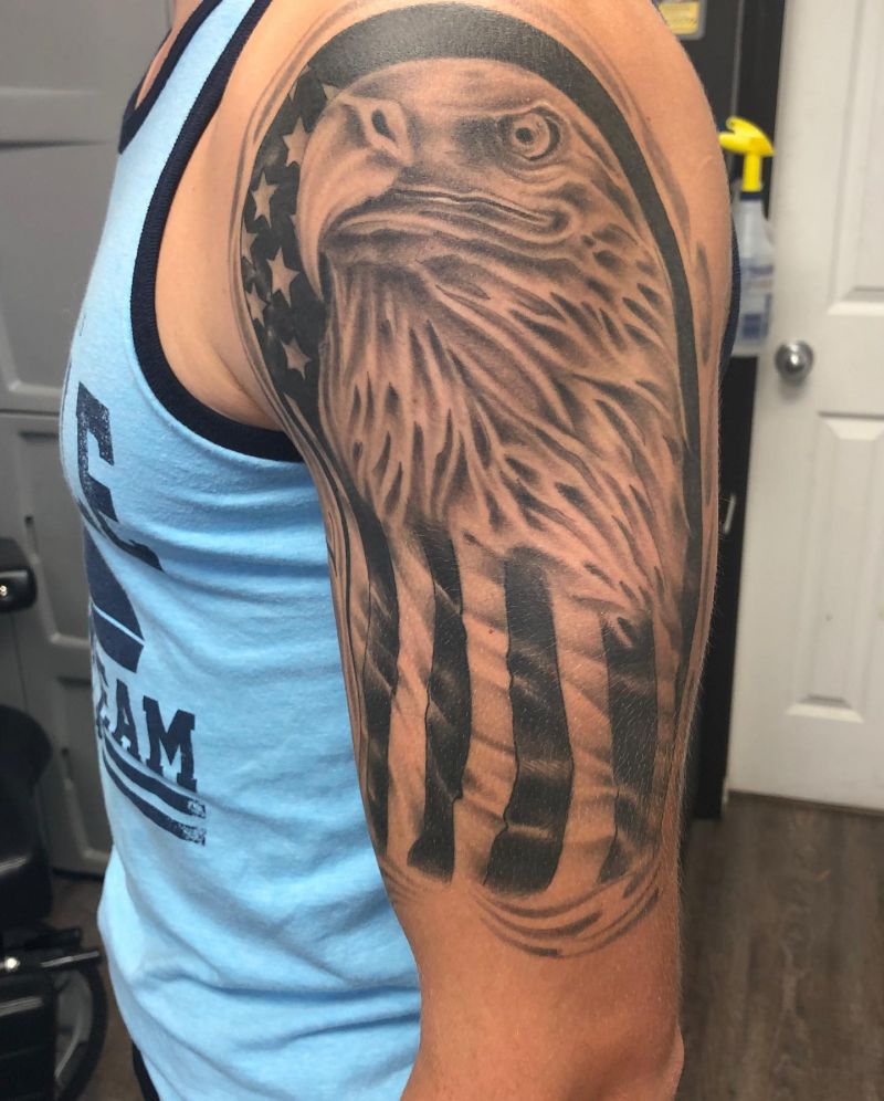 30 Elegant Eagle and Flag Tattoos You Must Love