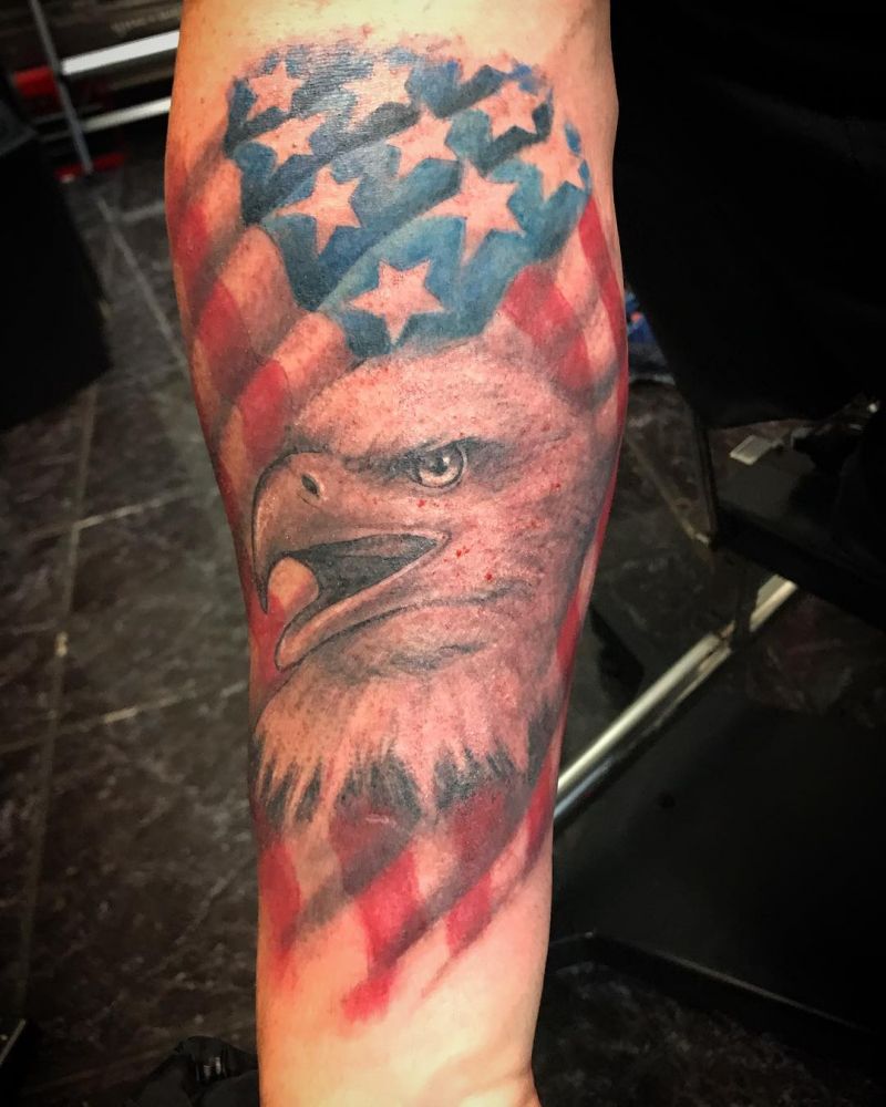 30 Elegant Eagle and Flag Tattoos You Must Love