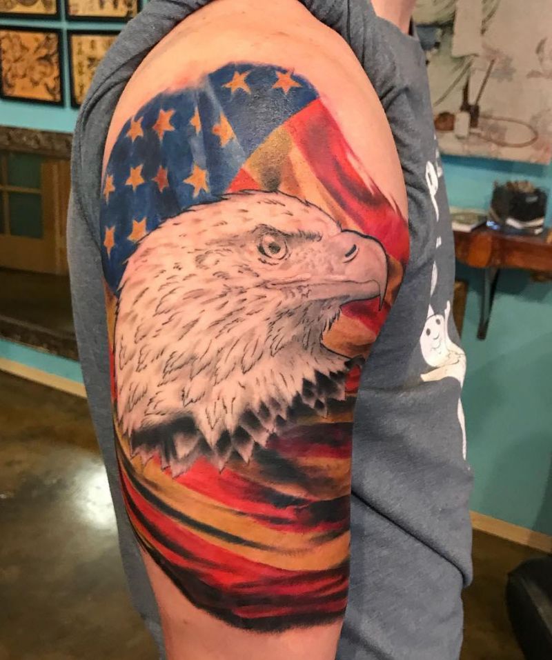 30 Elegant Eagle and Flag Tattoos You Must Love