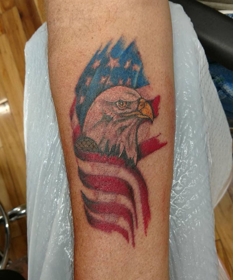 30 Elegant Eagle and Flag Tattoos You Must Love