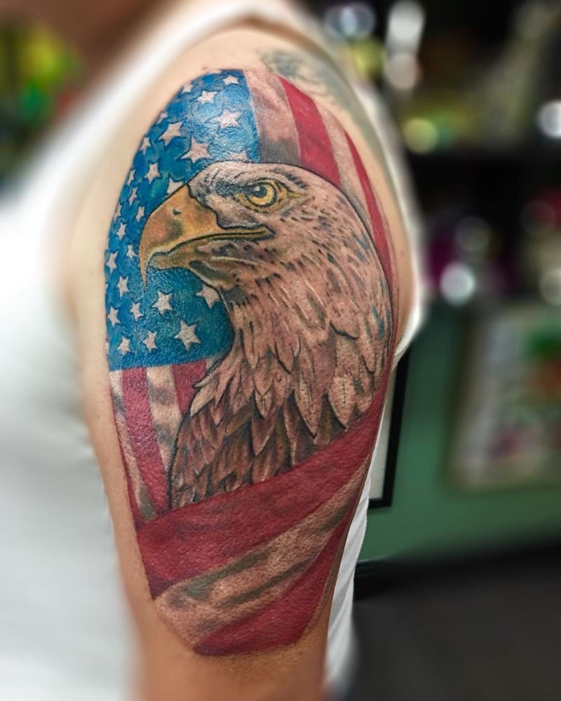 30 Elegant Eagle and Flag Tattoos You Must Love