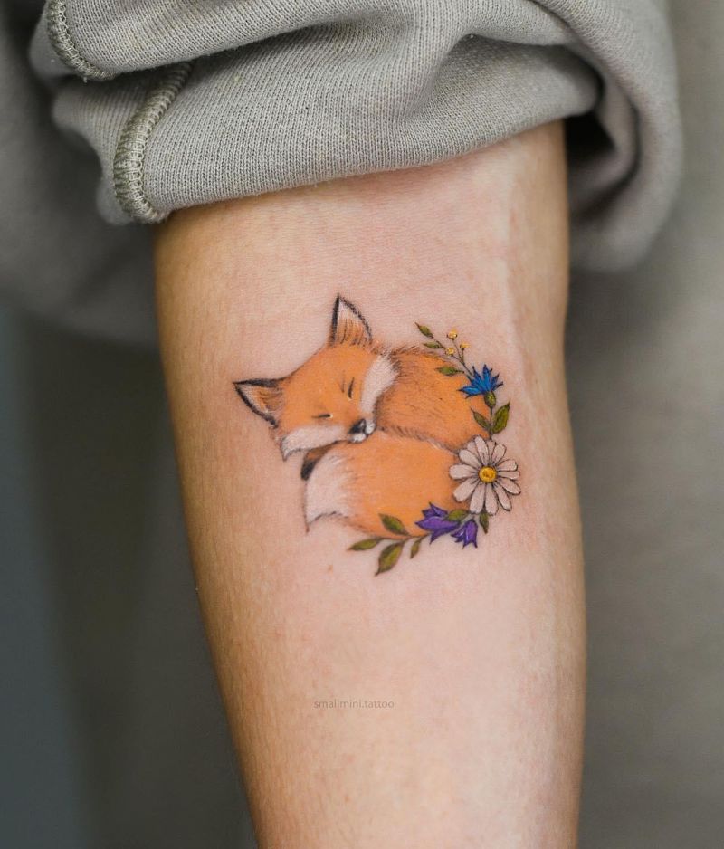 30 Great Sleeping Fox Tattoos For Your Inspiration