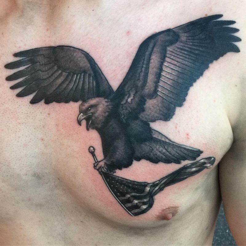 30 Elegant Eagle and Flag Tattoos You Must Love