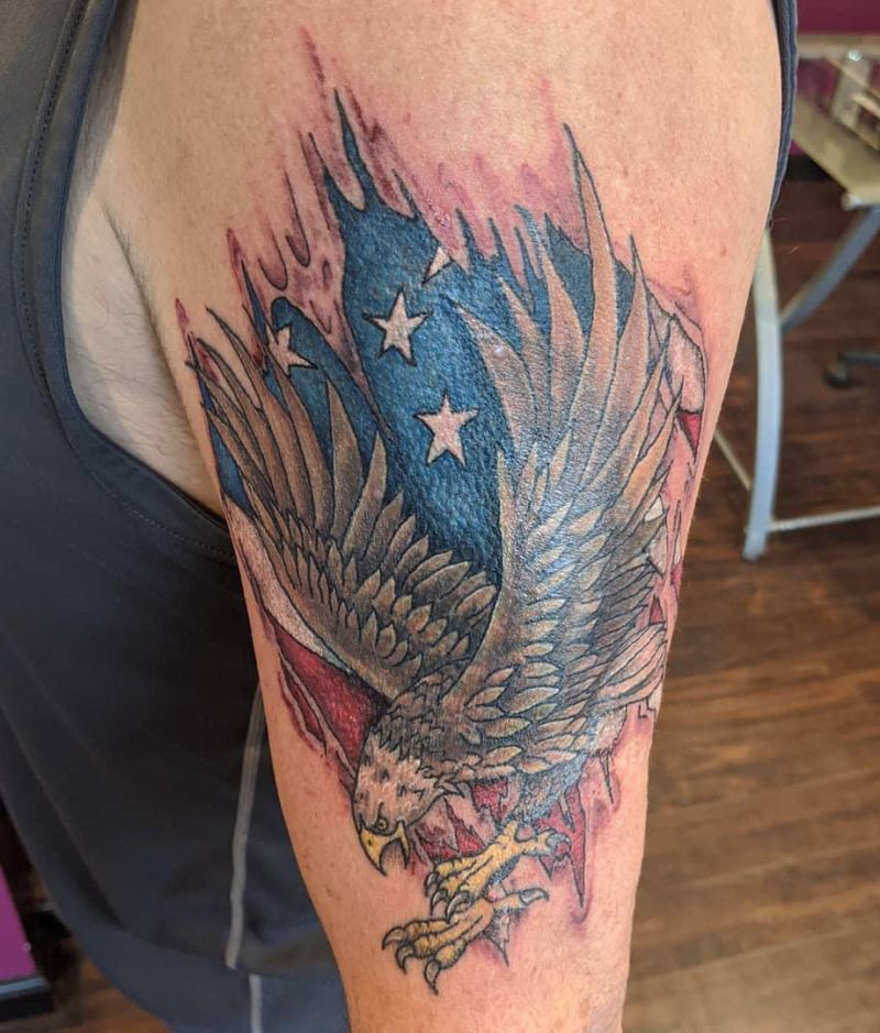 30 Elegant Eagle and Flag Tattoos You Must Love