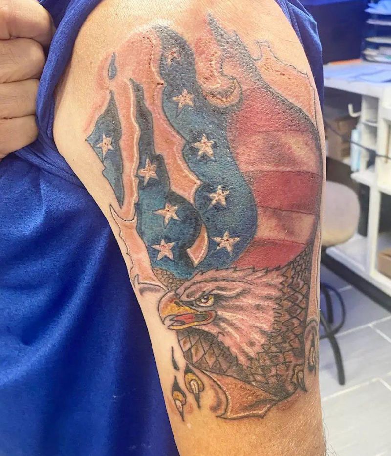 30 Elegant Eagle and Flag Tattoos You Must Love