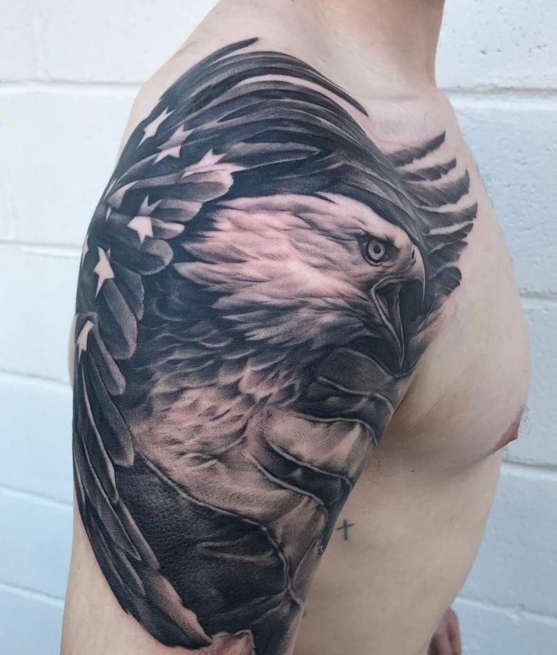 30 Elegant Eagle and Flag Tattoos You Must Love