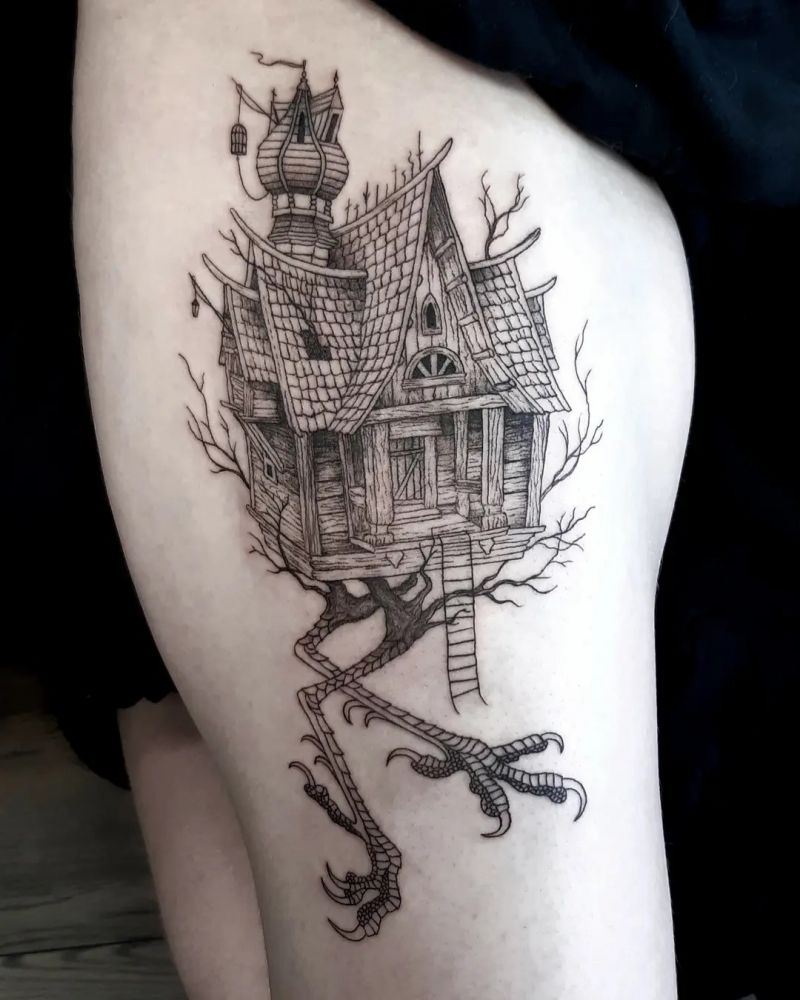 30 Unique Baba Yaga House Tattoos You Can Copy