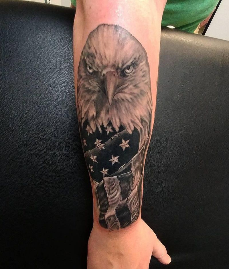 30 Elegant Eagle and Flag Tattoos You Must Love