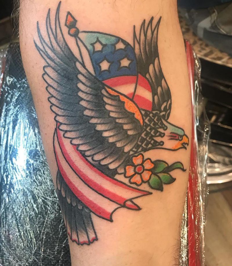 30 Elegant Eagle and Flag Tattoos You Must Love
