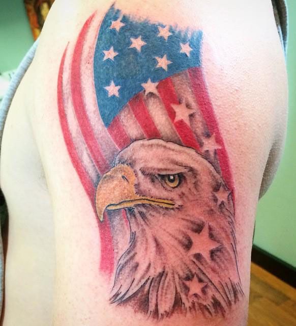 30 Elegant Eagle and Flag Tattoos You Must Love