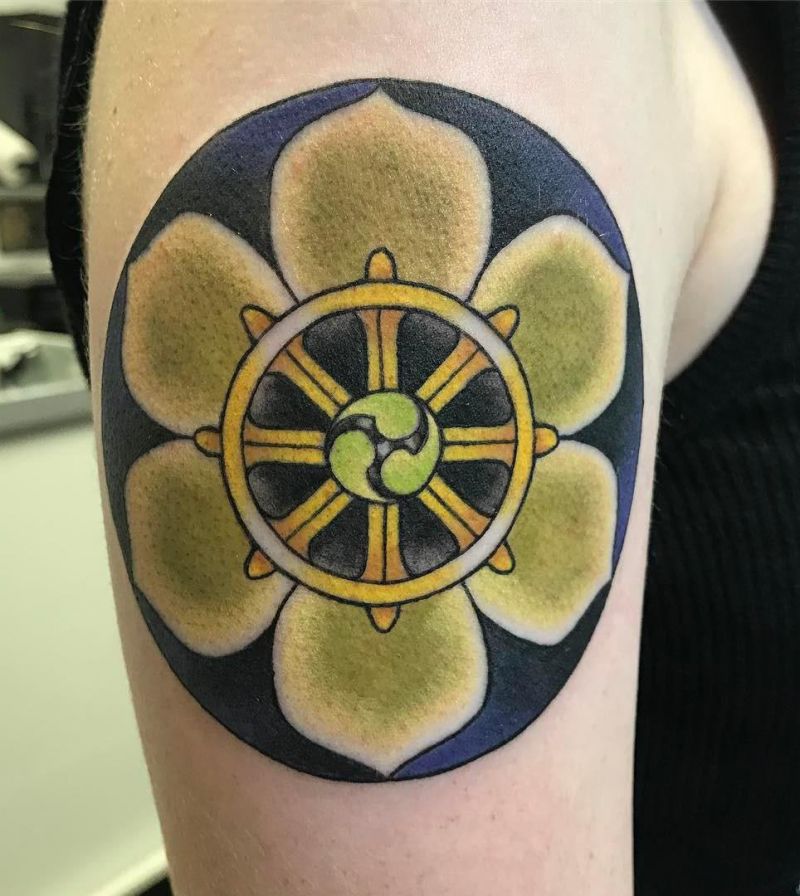 30 Awesome Dharma Wheel Tattoos to Inspire You