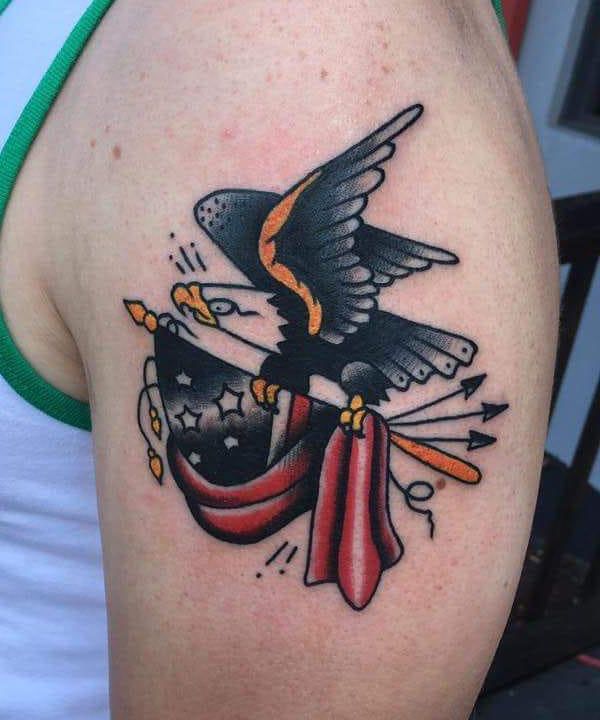 30 Elegant Eagle and Flag Tattoos You Must Love