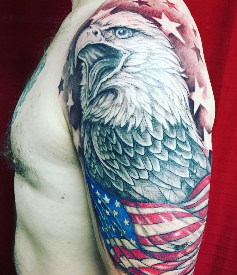 30 Elegant Eagle and Flag Tattoos You Must Love