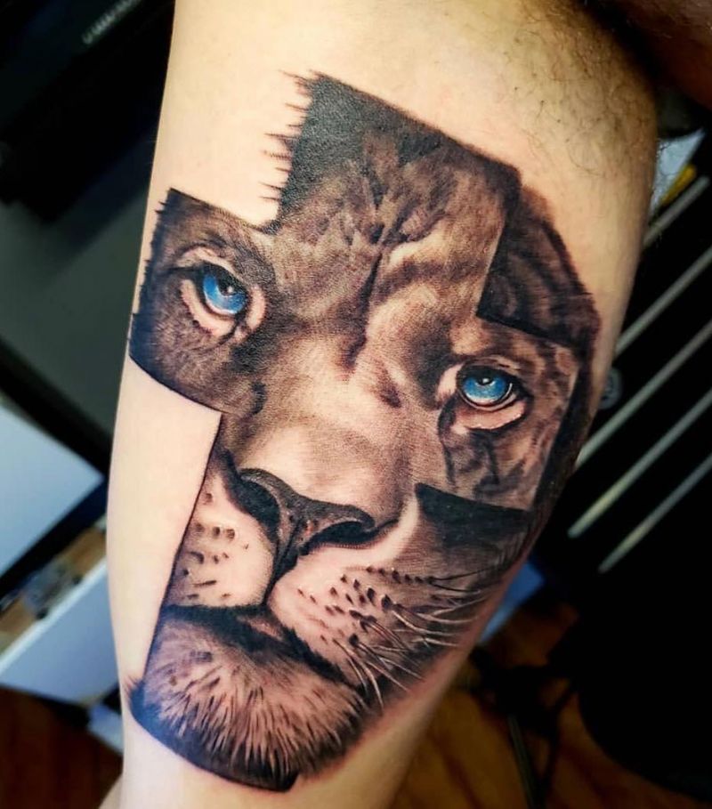 30 Unique Lion Cross Tattoos You Can Copy