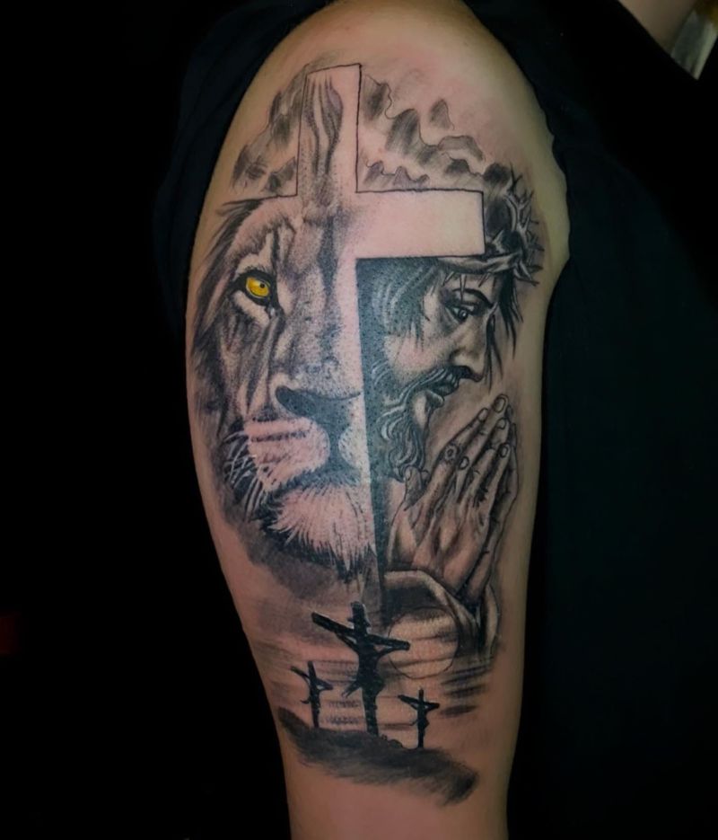 30 Unique Lion Cross Tattoos You Can Copy