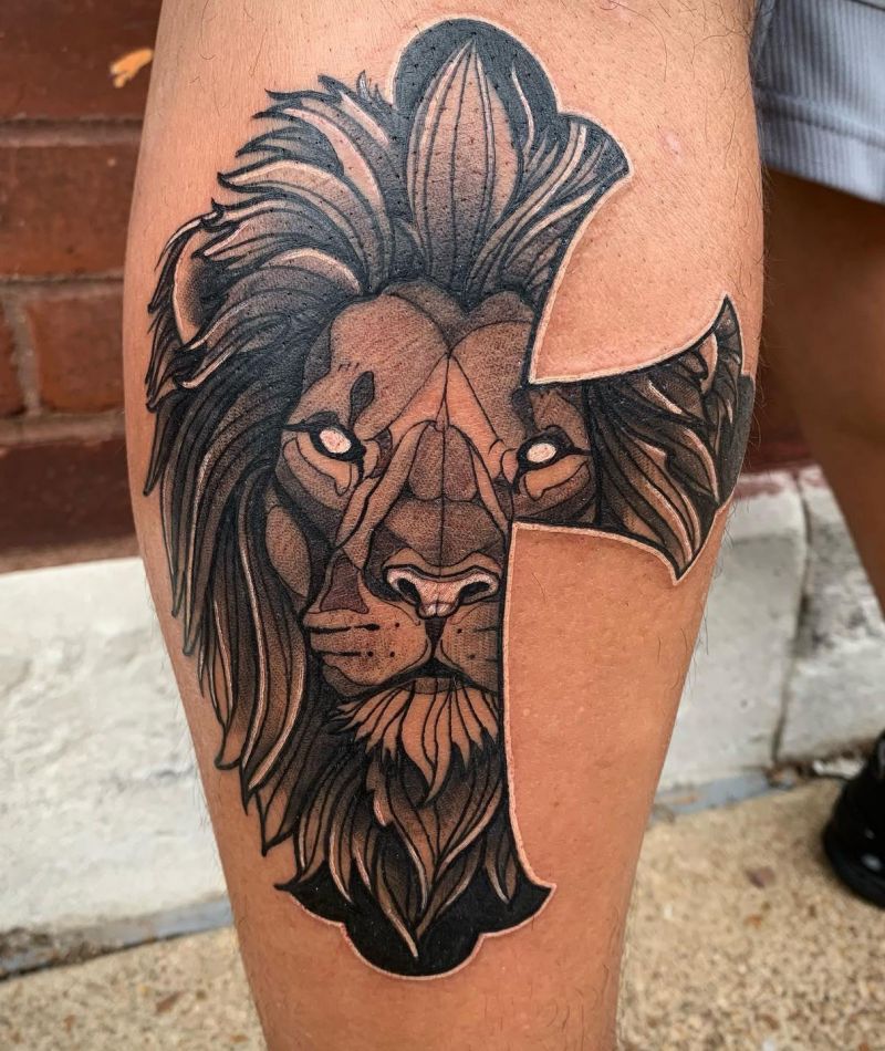 30 Unique Lion Cross Tattoos You Can Copy