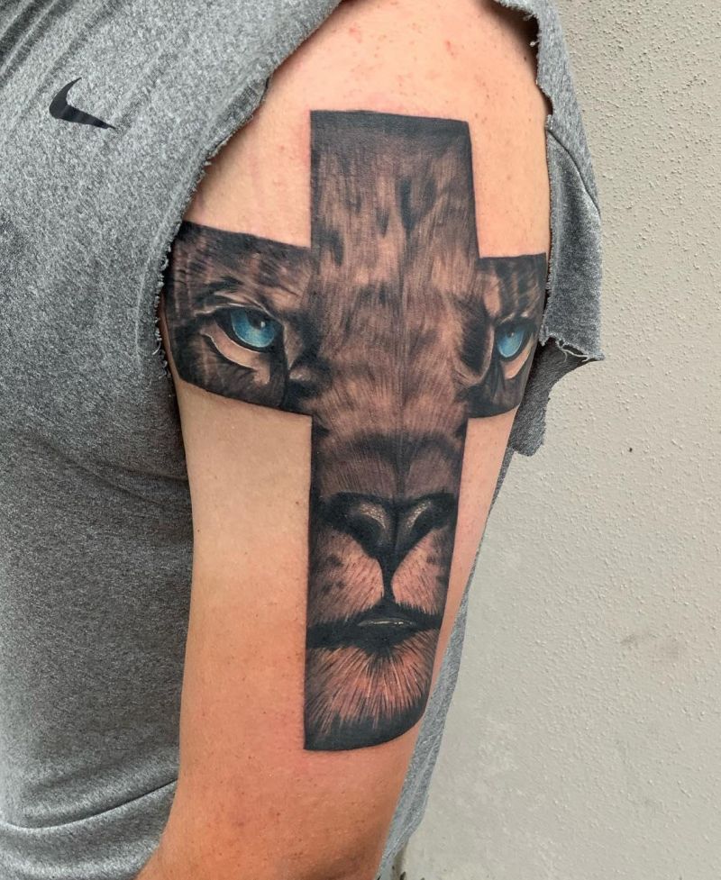 30 Unique Lion Cross Tattoos You Can Copy