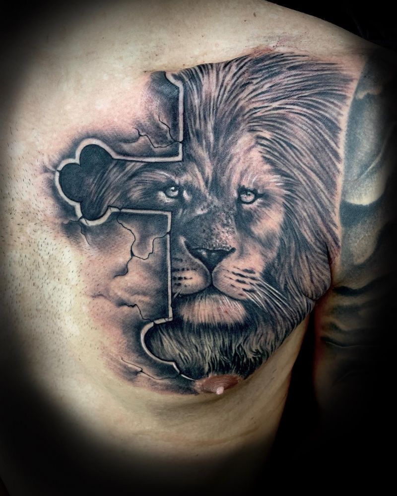 30 Unique Lion Cross Tattoos You Can Copy