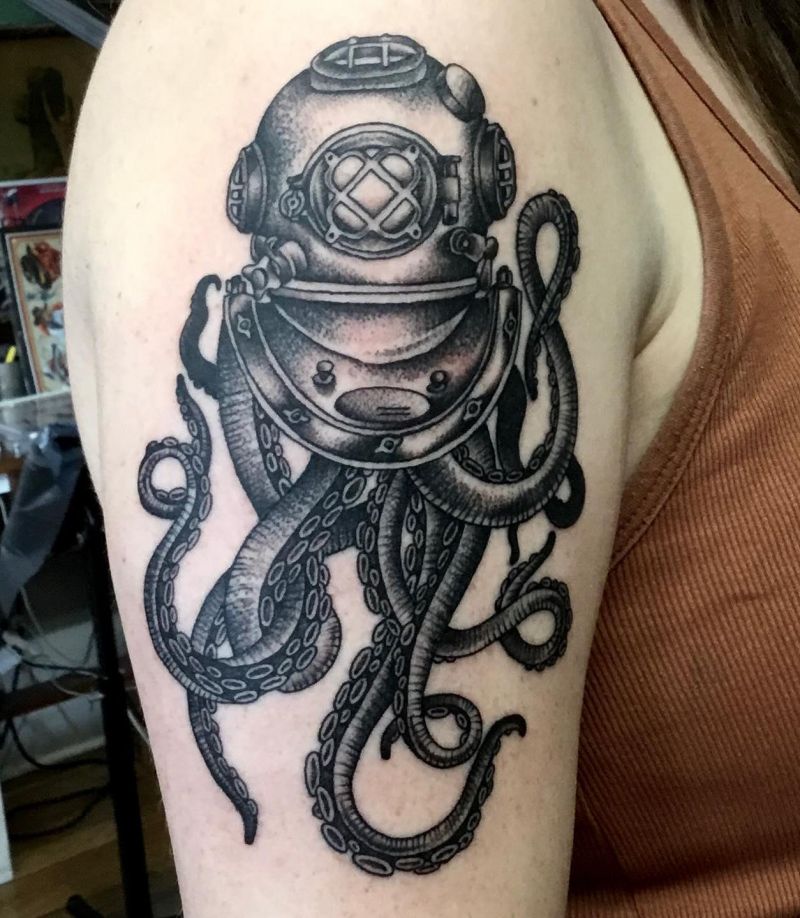 30 Unique Diving Helmet Tattoos You Must Love