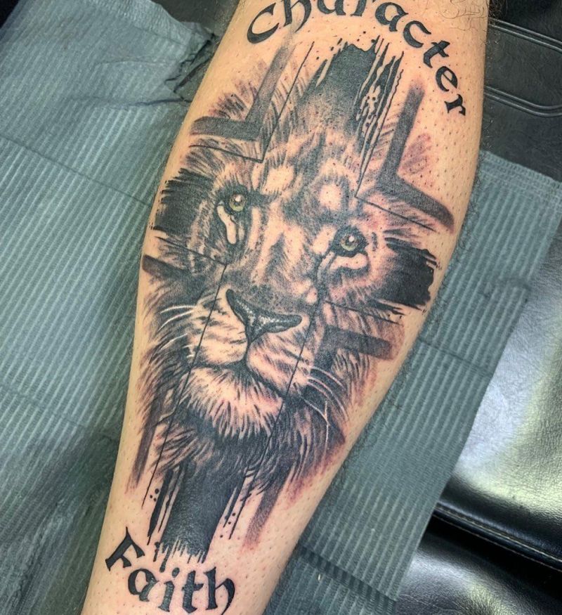 30 Unique Lion Cross Tattoos You Can Copy