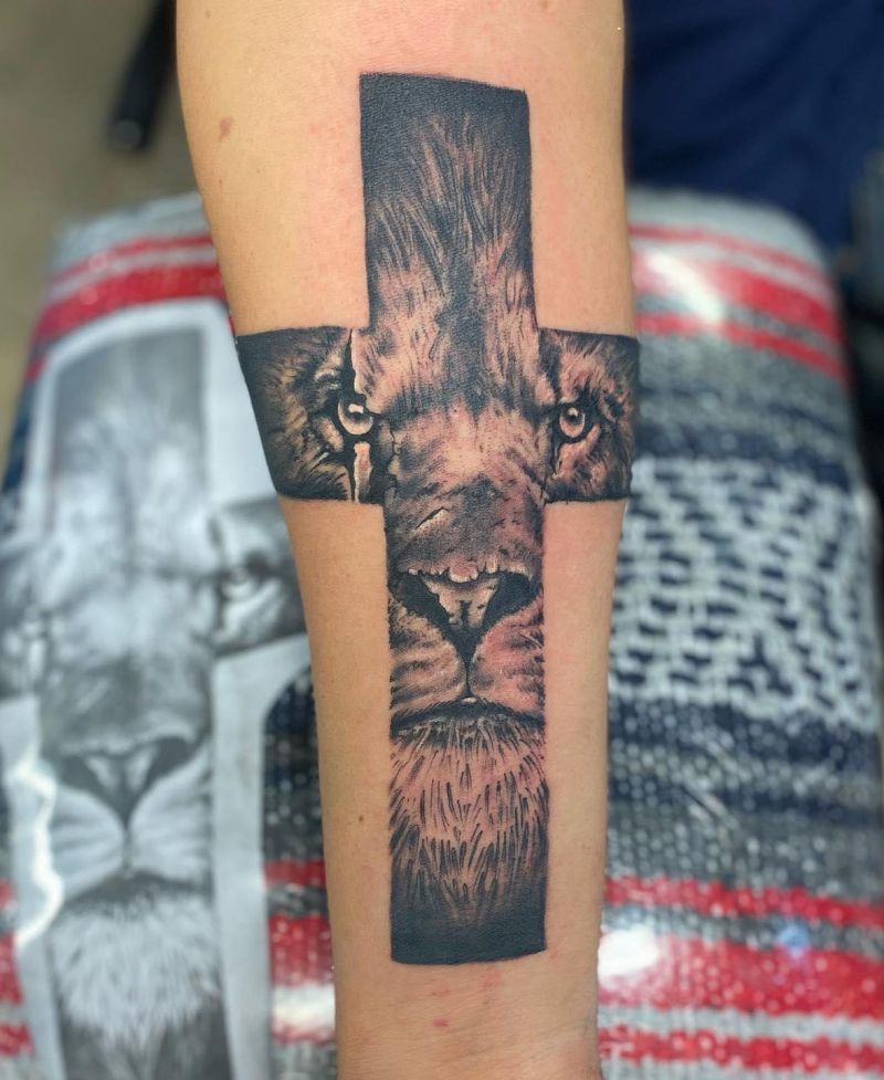 30 Unique Lion Cross Tattoos You Can Copy