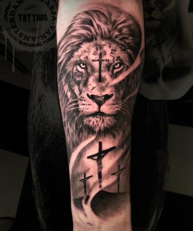 30 Unique Lion Cross Tattoos You Can Copy