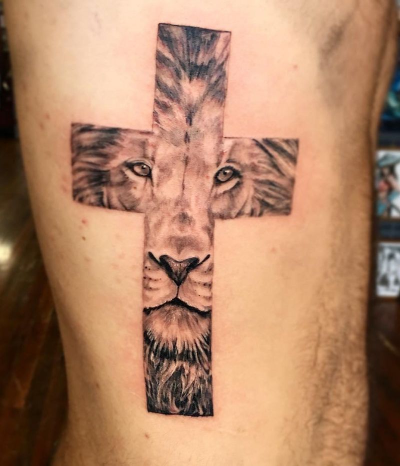 30 Unique Lion Cross Tattoos You Can Copy