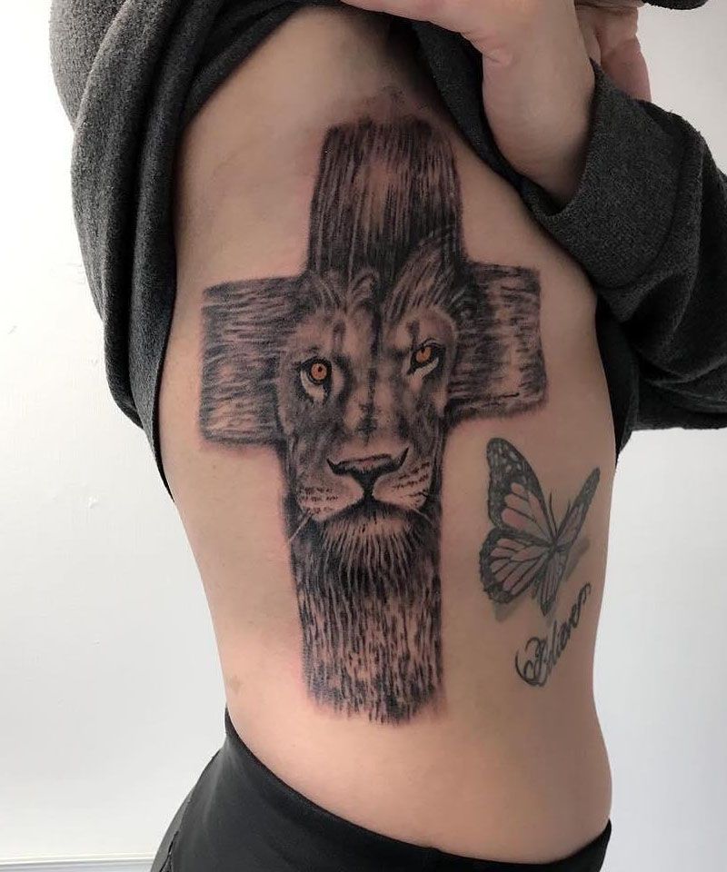 30 Unique Lion Cross Tattoos You Can Copy