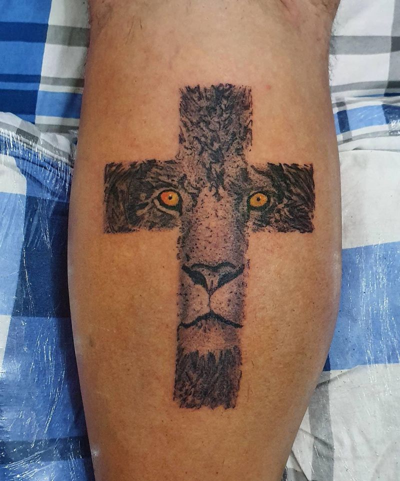 30 Unique Lion Cross Tattoos You Can Copy