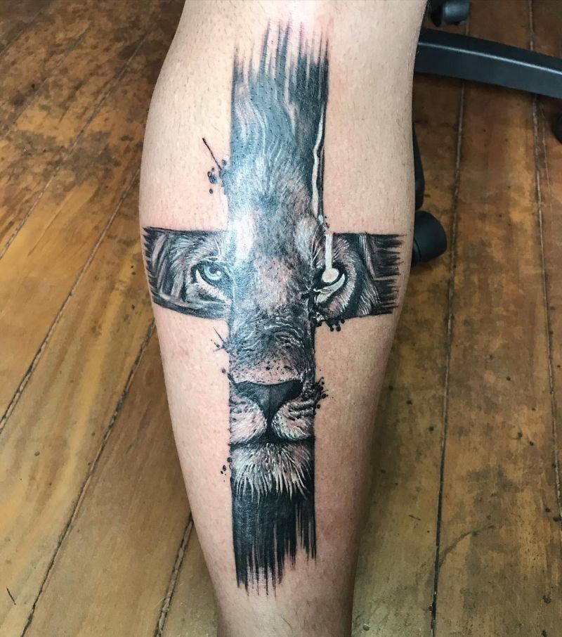 30 Unique Lion Cross Tattoos You Can Copy