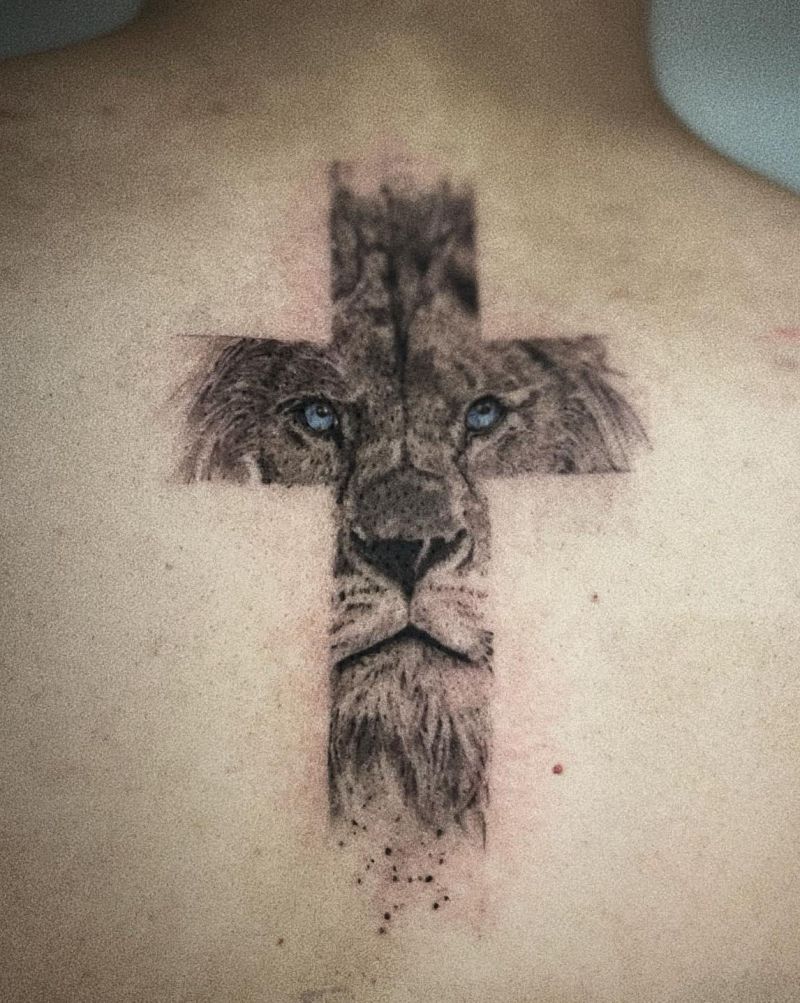 30 Unique Lion Cross Tattoos You Can Copy