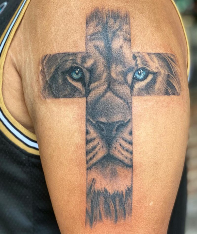 30 Unique Lion Cross Tattoos You Can Copy