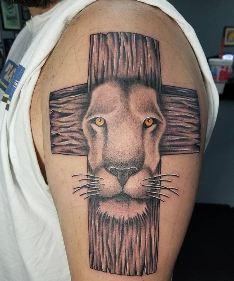 30 Unique Lion Cross Tattoos You Can Copy