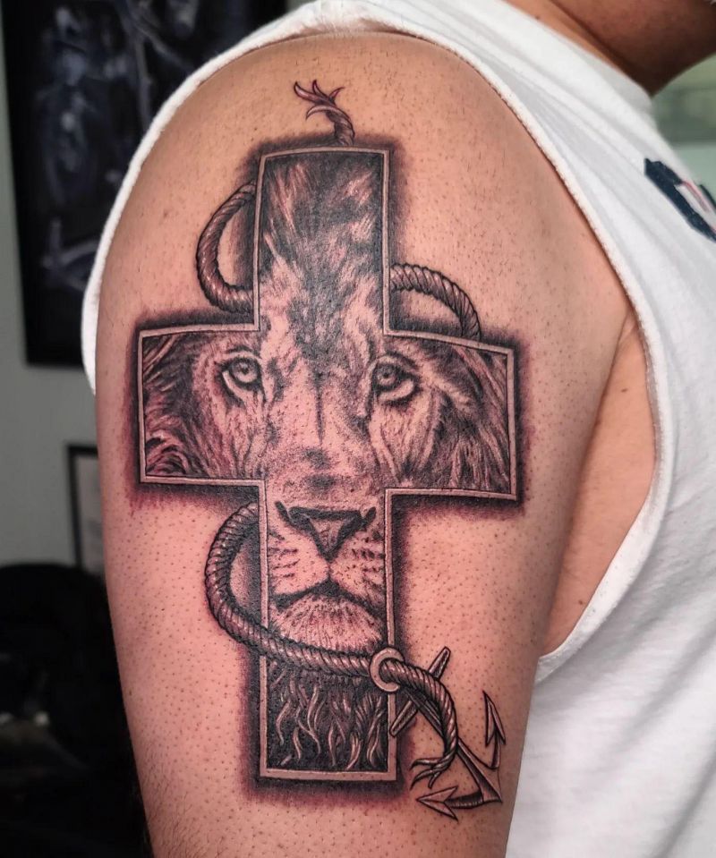 30 Unique Lion Cross Tattoos You Can Copy