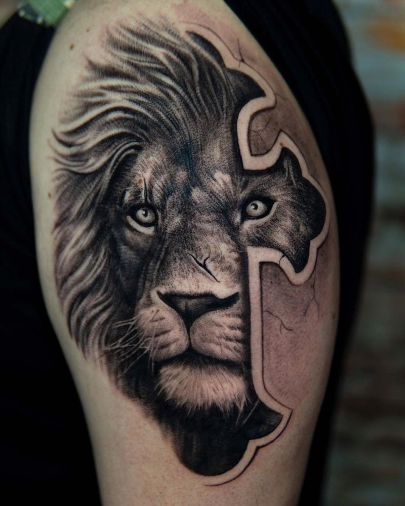 30 Unique Lion Cross Tattoos You Can Copy