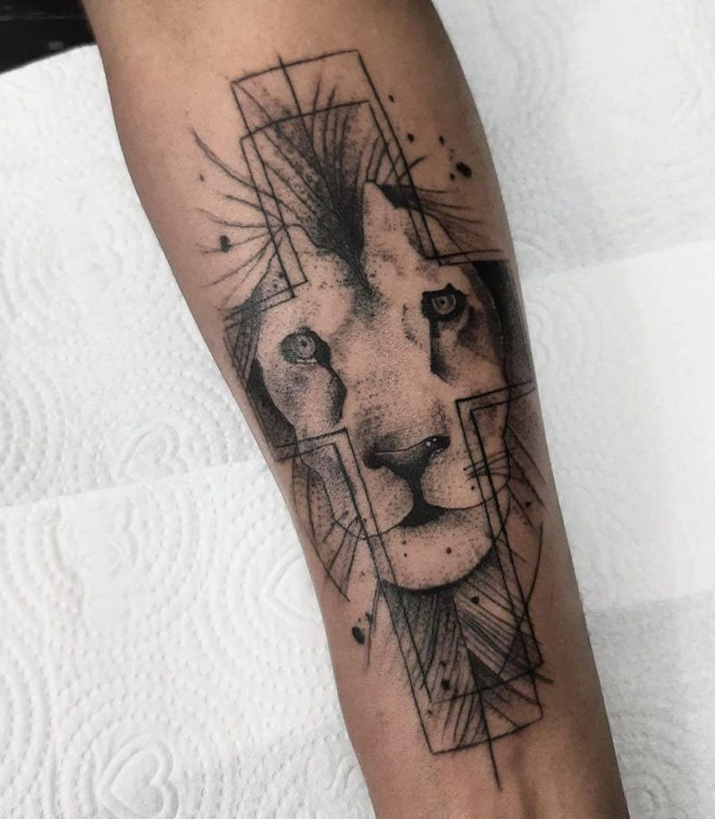 30 Unique Lion Cross Tattoos You Can Copy