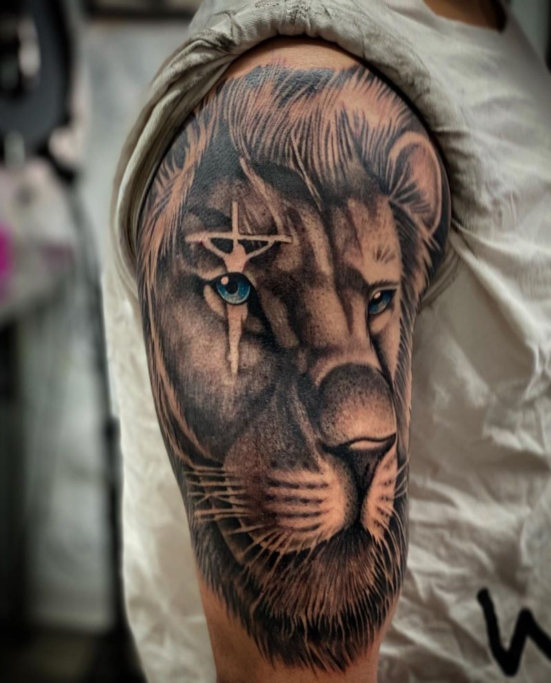 30 Unique Lion Cross Tattoos You Can Copy